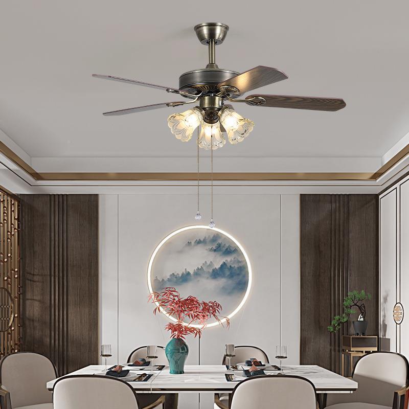 新中式欧式客厅风扇吊业灯木叶室921电扇灯工卧覆古吊灯厅电风扇