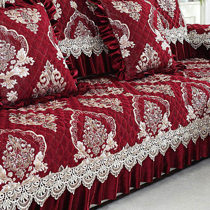喜庆红色婚礼沙发座垫，四季通用，欧式高端新年皇妃套，布雪尼尔