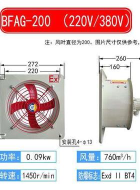 新款防爆排风扇BFS/BFAG-200方形250工业300轴流式400排气500风机