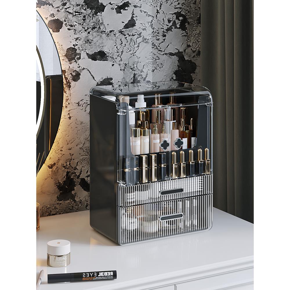 高级感化妆品收纳盒桌面抽屉式梳妆台护肤品面膜置物架大容量防尘