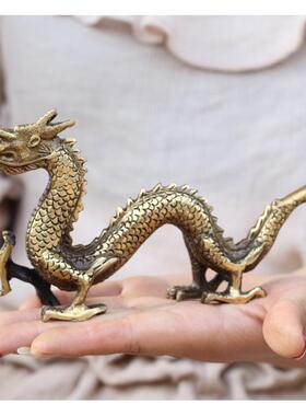 纯铜青龙摆件 黄铜国风装饰龙 古法铸造龙摆件 桌面大号龙摆饰 明