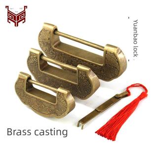 中国古玩雕铸纯铜挂锁元宝锁箱柜覆古铜锁老式婚礼老锁