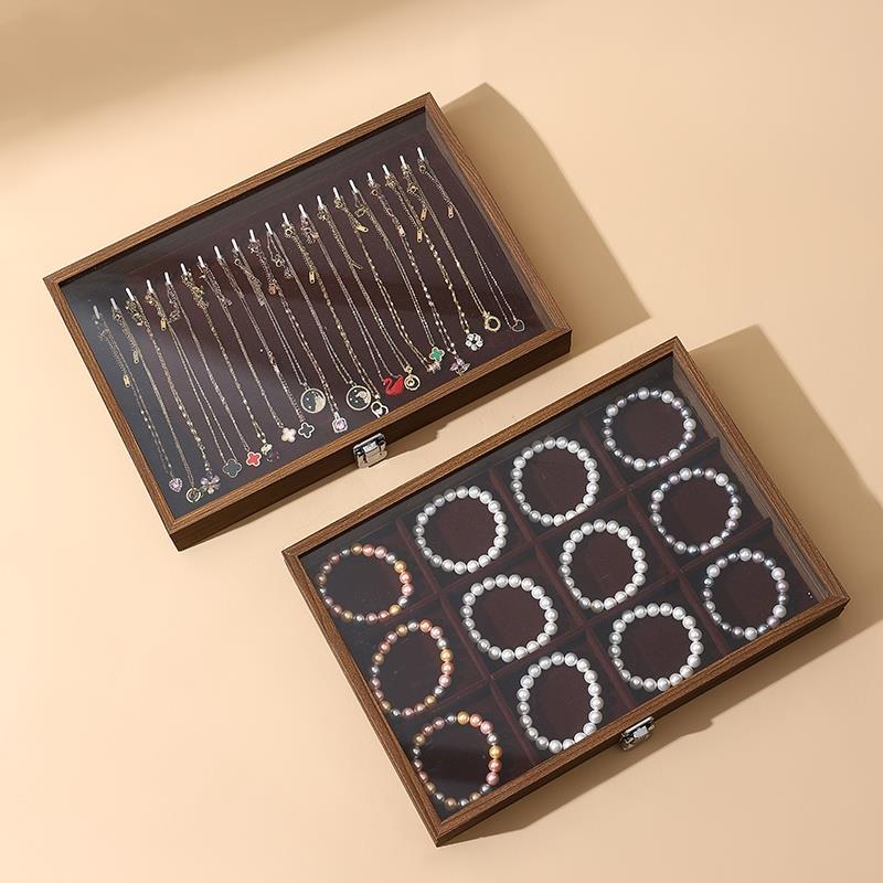 放珍珠项炼带盖珠宝箱文玩手串手镯箱项炼戒指耳环收纳盒饰品盒子