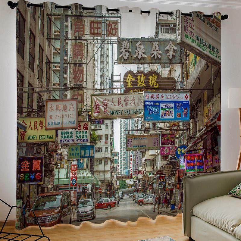 网红款香港街景窗帘复古客栈主题网吧酒吧创意卧室客厅遮光布帘子,居家布艺,定制窗帘,淘宝优惠券,粉丝福利购,淘宝优惠卷