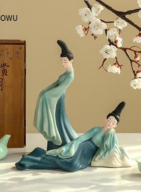 祇此青绿 新中式仕女摆件宋式美学文创客厅古风禅意博古架装饰品