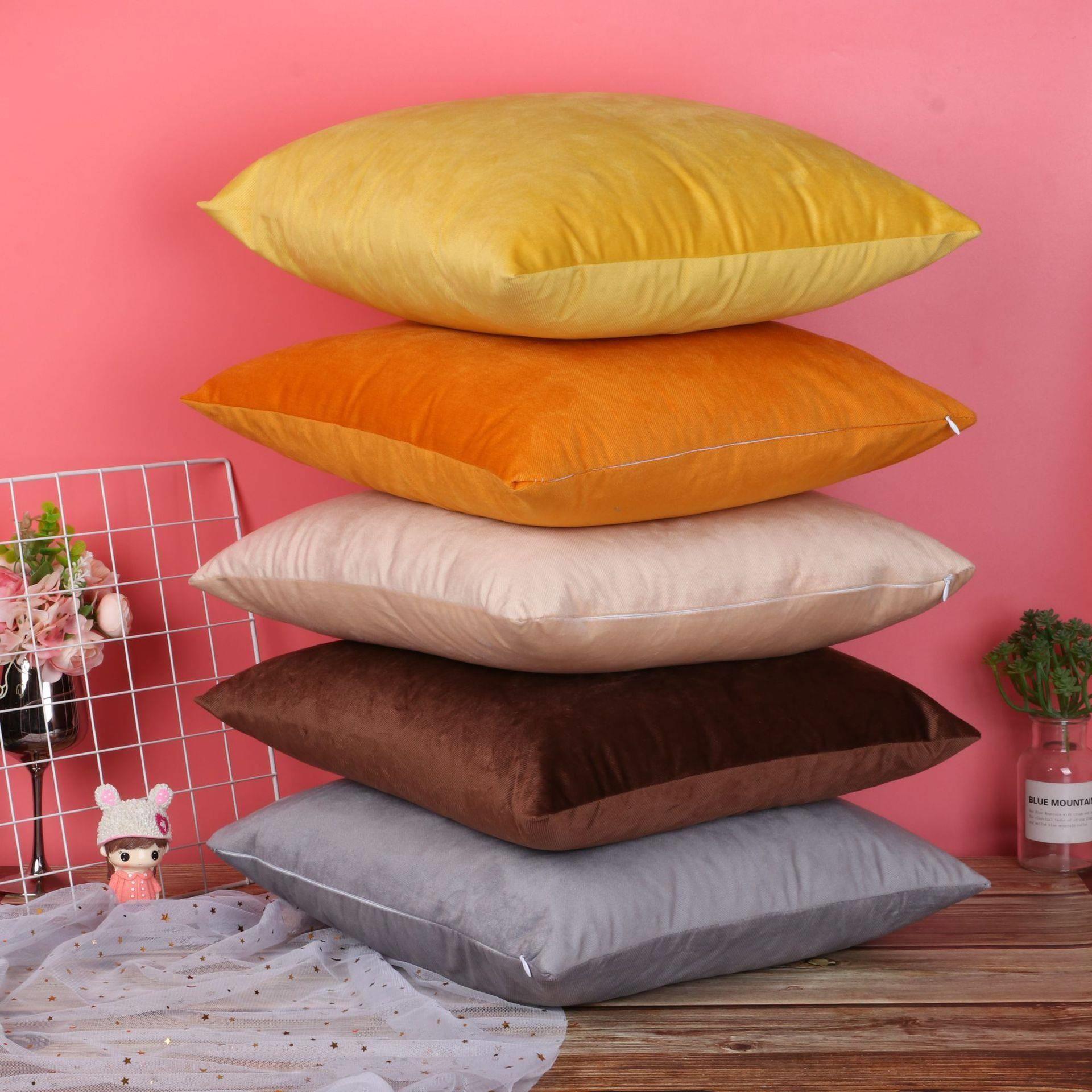 现货纯色北欧风沙发抱枕 可印制正方形加厚床头午睡靠枕