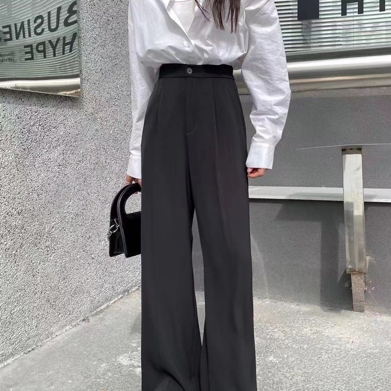 2024okla夏季99652新款高腰显瘦垂感树莓色阔腿西裤裤宽松直筒