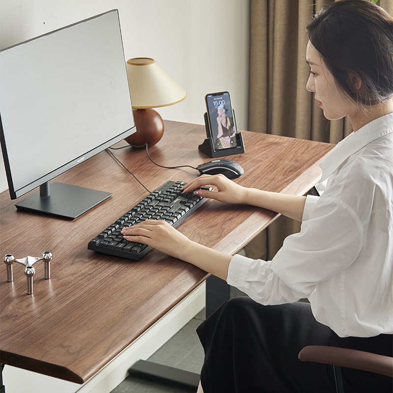 实木电动升降桌自动电竞智能站立歌乐电脑办公黑胡桃木书桌工作台