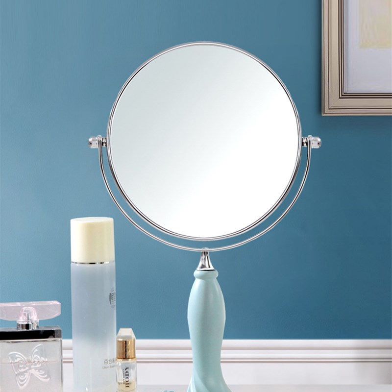 欧式田园紫阳花梳妆镜金属台式化妆可旋转双面放大公主美容镜