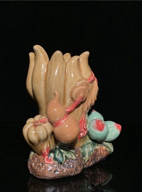 石湾公仔陶瓷佛手小花瓶创意家居客厅电视柜饰品摆件植物工艺礼品