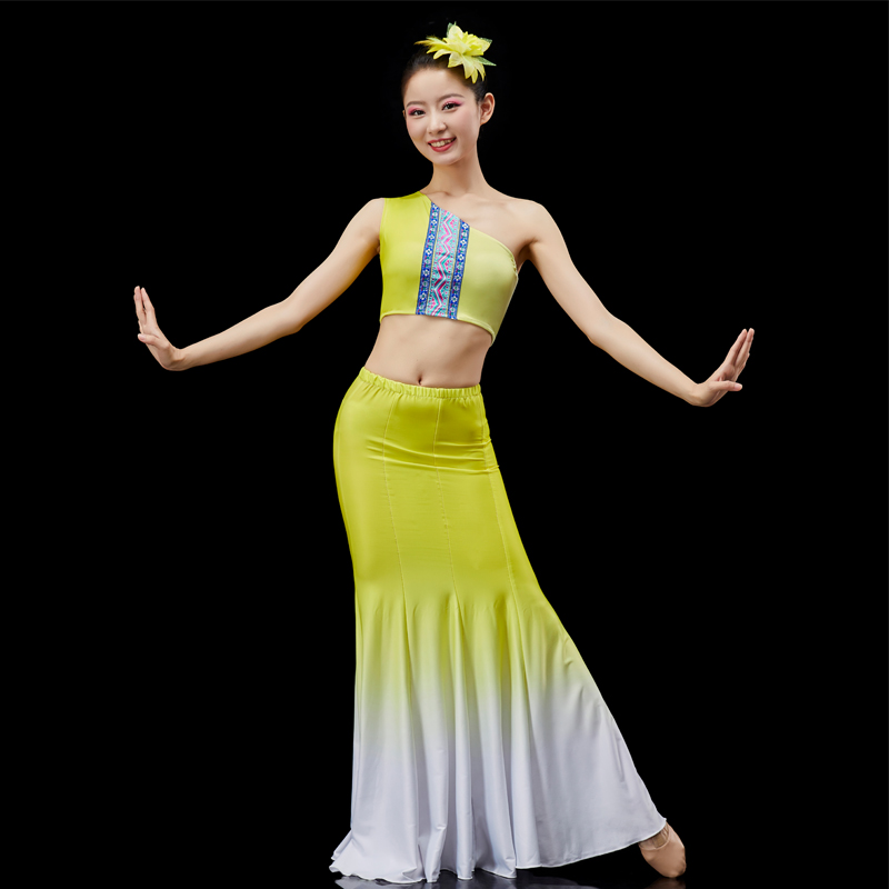 傣族舞蹈演出服表演服傣族舞蹈服装女舞裙孔雀舞鱼尾裙艺考服装