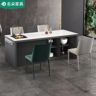 轻奢现代简约岩板岛台餐桌一体厨房家用小户型带水槽电磁炉5E19