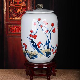 带盖防潮防虫面粉桶厨房家用密封 景德镇手绘陶瓷米缸米桶50斤装