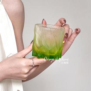 橘橙玻璃杯冰玄杯渐变绿氛围感家用水杯女冷饮杯复古早餐杯果汁杯