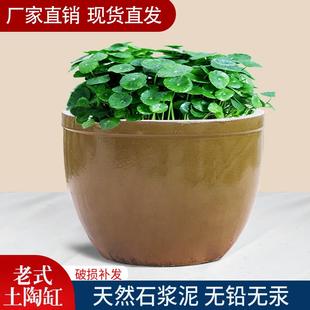 土陶盆矮胖 铜钱草花盆金钱草水培缸盆鱼缸陶瓷专用睡莲碗莲盆老式