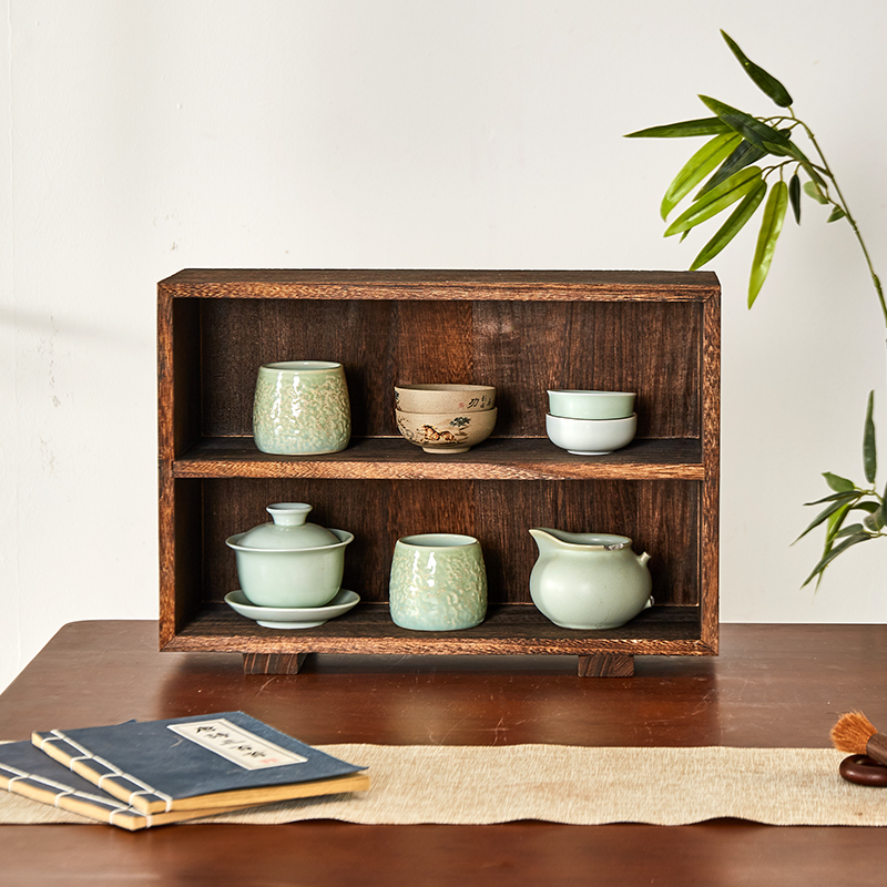 博古架实木中式桌面茶杯收纳置物架子小型紫砂壶茶壶茶具茶叶摆件