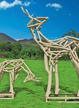 户外不锈钢铁艺镂空梅花鹿雕塑地产景区公园园林景观动物草坪摆件