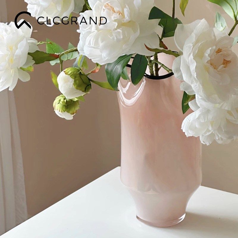 温柔粉色琉璃花瓶摆件高级感客厅水养插花装饰花器玄关样板间摆设,家居饰品,花瓶,淘宝优惠券,粉丝福利购,淘宝优惠卷