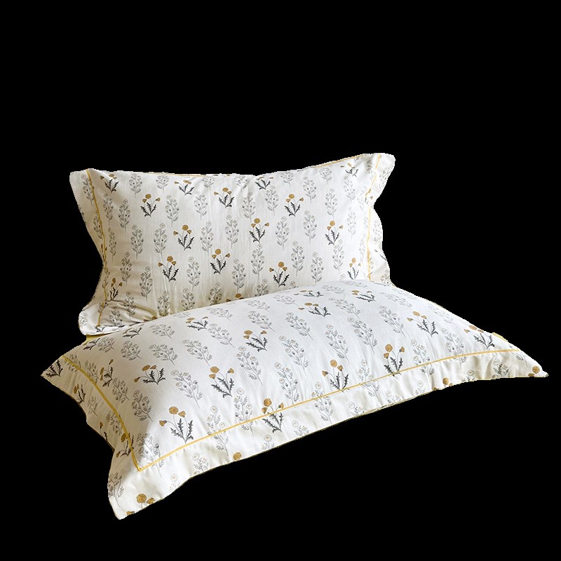 A类清新碎花纯棉全棉云感棉双层纱一对装枕套双人枕头套48*74cm - 封面