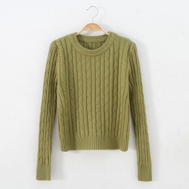 高腰短款圆领麻花套头毛衣女2019秋冬新款修身显瘦打底针织衫上衣