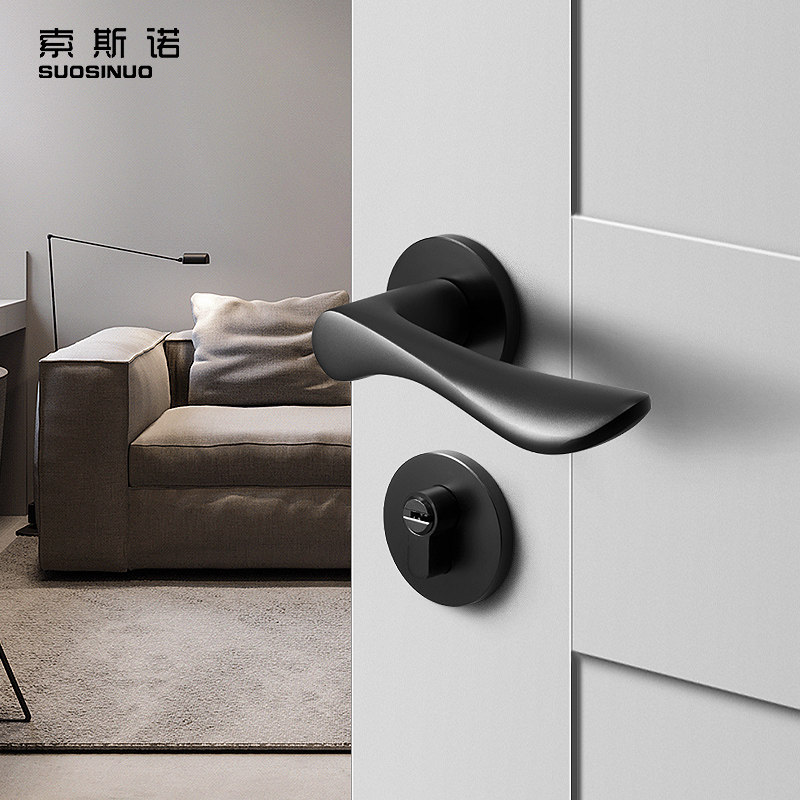 美式黑色静音门锁室内卧室门把手卫生间门锁实木门分体锁具三件套