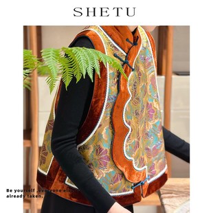 新中式 提花盘扣国风马夹上衣 复古禅意老钱风宋锦马甲外套早春新款