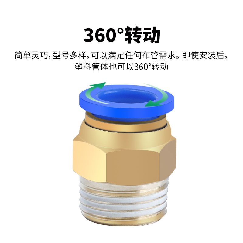 气管快速接头气动元件PC8-02螺纹直通快插快接气源外丝10-01 6-03