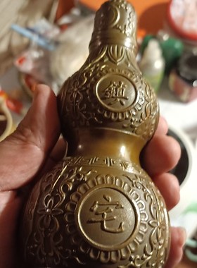 玄关摆件黄铜八卦镇宅去邪葫芦开口开盖大号空心宝葫芦铜礼工艺品