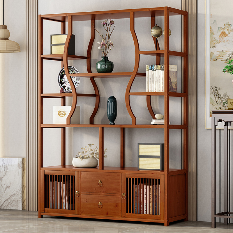 博古架实木新中式茶叶非实木柜茶室置物架摆件展示货架隔断茶架子