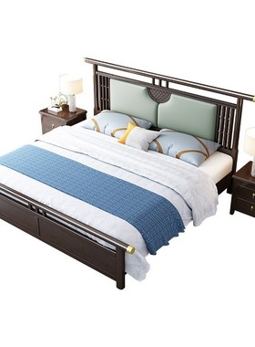 厂家新中式实木床双人床婚床1.8米1.5米现代简约卧室大床