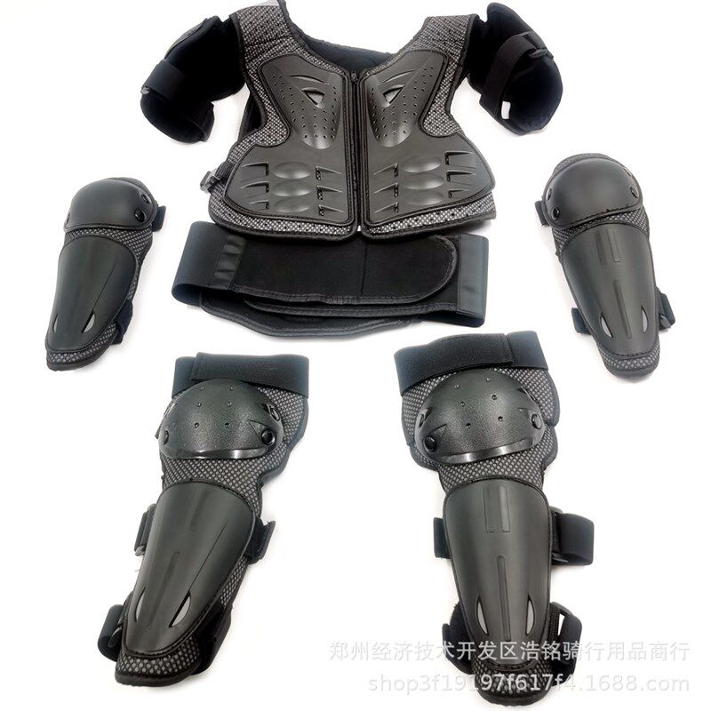 儿童护甲衣套装摩托车防护防摔骑行护具全套黑色装备护膝护肘