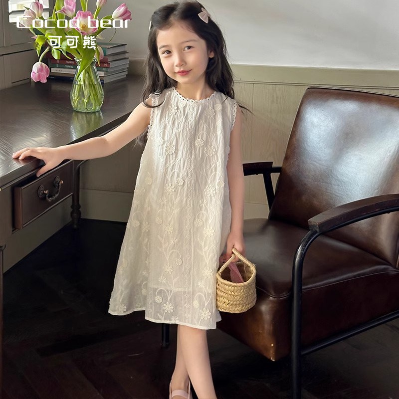女童连衣裙夏季高级感2024新款儿童白色蕾丝公主裙小女孩夏装裙子