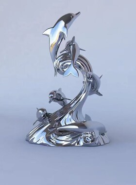 不锈钢海豚鲸鱼雕塑金属镜面抽象动物成品造型广场售楼部水景装饰
