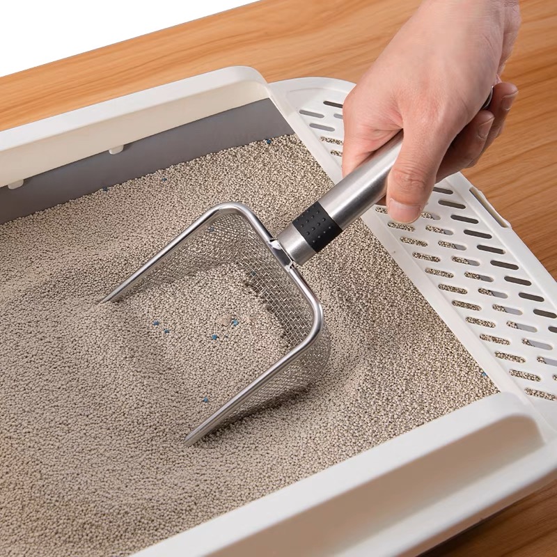 不锈钢猫砂铲细孔金属铁小颗粒矿砂第五代细网小孔长柄膨润土超细