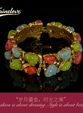 中古风镀金彩色玉米果冻手链