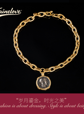 中古风铜镀金女王银币项链