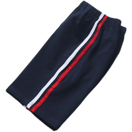 校服纯棉裤子夏款深蓝色幼儿园小中学生宽松红白黄杠短中5分校裤