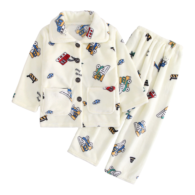 秋冬季儿童法兰绒睡衣加绒加厚小女孩男女童宝宝珊瑚绒家居服套装