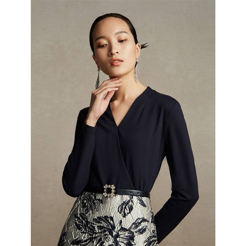 粉蓝衣橱东方韵味复古提花连衣裙2024冬装新款拼接撞色礼服A字裙