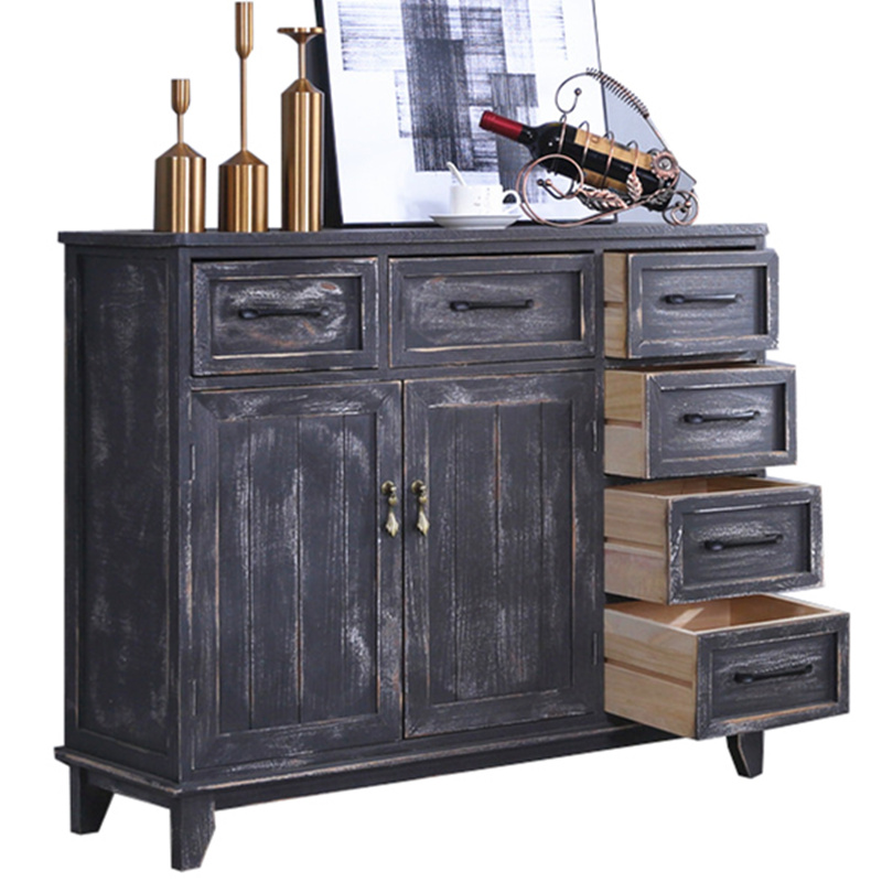 北欧实木双门五斗柜收纳柜抽屉式客厅复古餐边柜美式储物柜子卧室