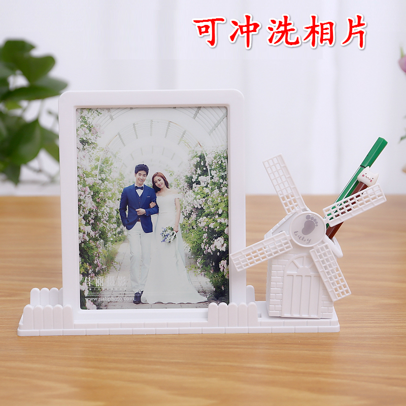 7寸婚纱照毕业创意笔筒相架定制照片相框卡通儿童摆台结婚摆台七