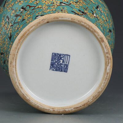大清乾隆绿地粉彩喜上眉梢梅瓶仿古瓷器古董古玩花瓶景德镇瓷器