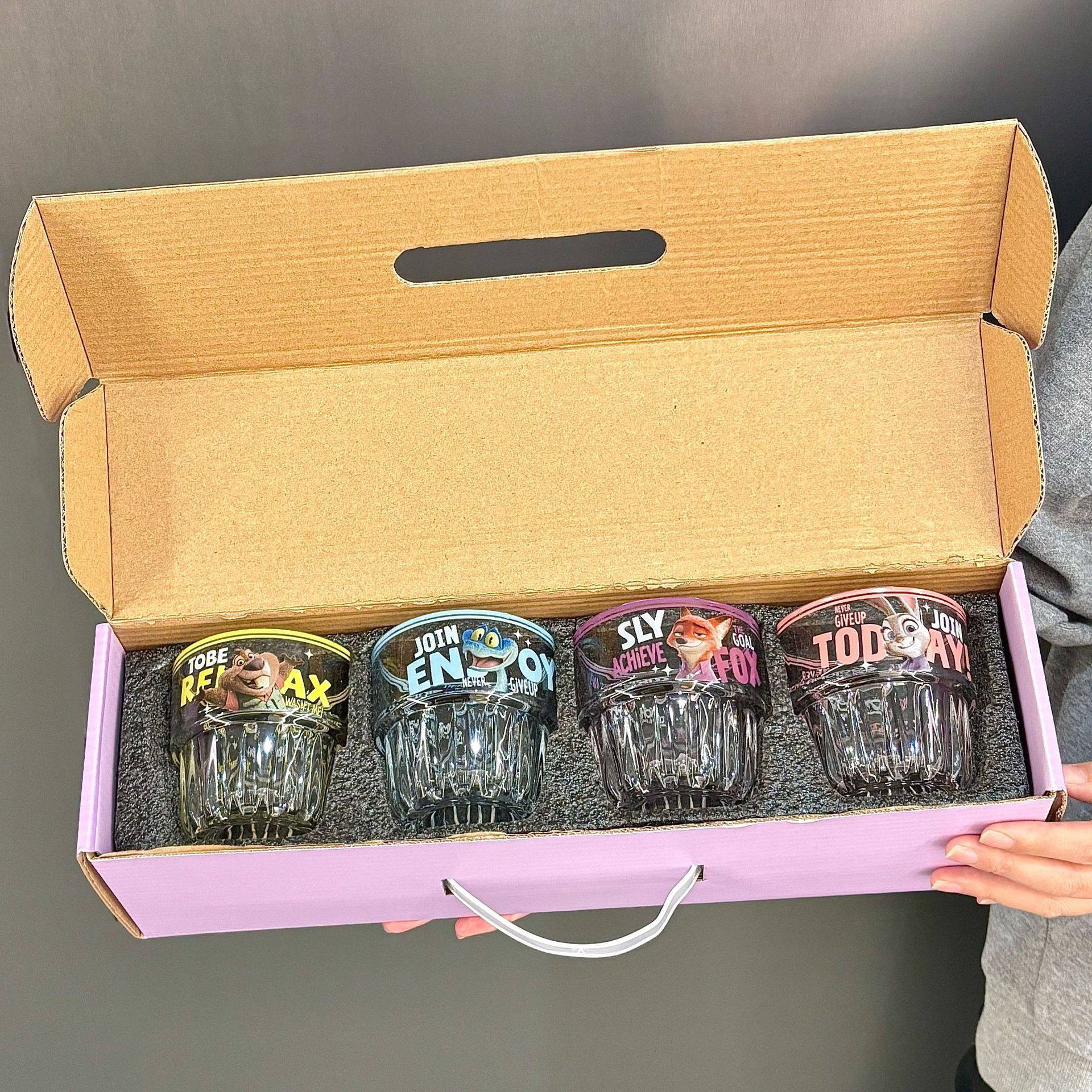 迪士尼疯狂动物城朱迪尼克可爱玻璃杯喝白酒啤酒饮料透明水杯家用