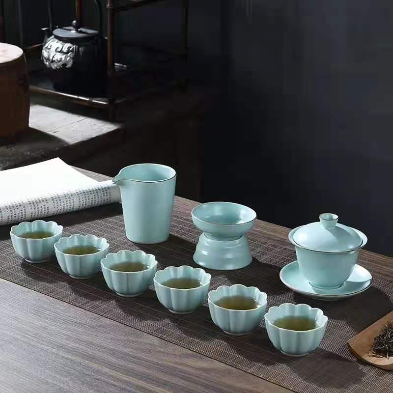 遇见 汝窑客厅泡茶喝茶家用 功夫茶具套装盖碗陶瓷办公室会客简约