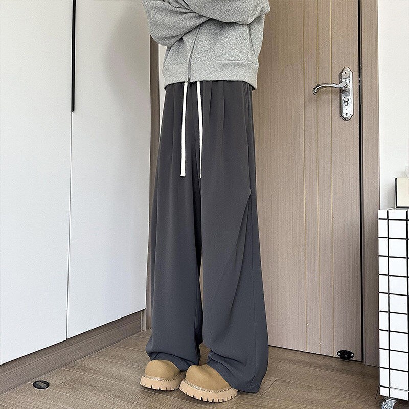 2025春季新款大码美式垂感西裤男宽松直筒阔腿裤坠感休闲长裤黑色