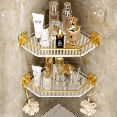 卫生间置物架免打孔浴室三角架淋浴房厕所亚克力洗手间三脚架金色