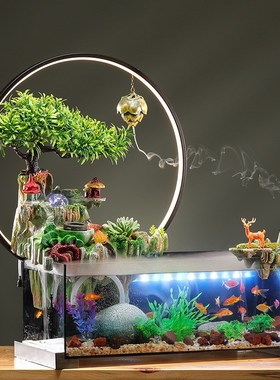 自带过滤特大号鱼缸客厅流水摆件循环水器生财装饰品乔迁新居礼品