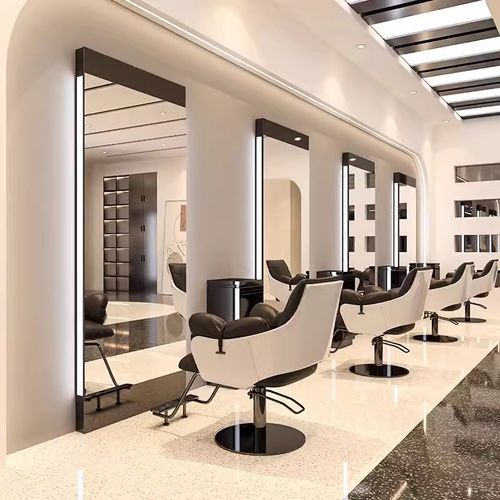 美发店落地全身镜子理发店带灯单双面镜子发廊专用不锈钢烫染镜台