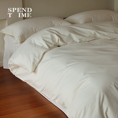 花时间生活简约纯色100支纯棉磨毛床单四件套柔软亲肤床品套件