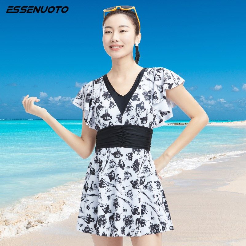 温泉泳衣女款大码保守高级感无袖连体泳装成人海边度假沙滩游泳衣